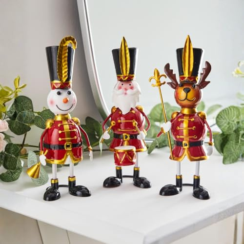 Marco Paul Christmas Set of 3 Metal Ornaments – 20 cm Hand-Painted Santa, Snowman & Reindeer Figures – Free-Standing Festive Xmas Decorations for Indoor & Outdoor Table or Mantel Displays