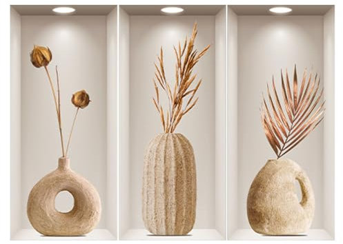 SanKristo 3D Vaso Adesivi Murali Piante 3 PCS, Adesivi Murali Autoadesivi Decorazione Murale della Stanza Murales Vase Wall Decal, Soggiorno Camera da letto Cucina Bagno Decorazione Murale 50 X 23CM