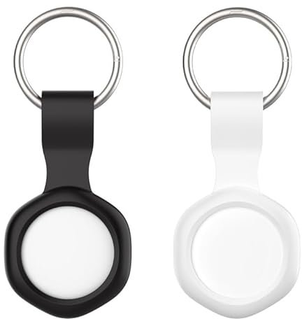 Air Tag Tracker with Waterproof Case-2 Pack White (White & Black Case), Key Finder Works with Apple Find My(iOS only), Smart GPS Tag for Luggage, Bags, Pets-Replacement Battery, Bluetooth Locator
