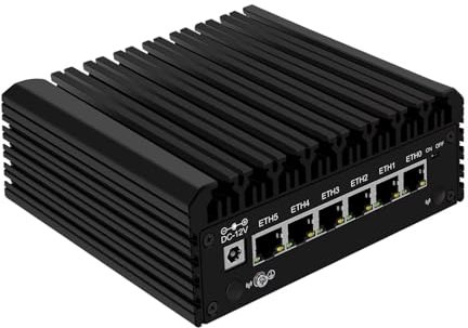 SJRC Fanless Mini PC i3 N355 (8C/8T, up to 3.9GHz), 2.5GbE Router Firewall Appliance 6 x i226V LAN Ports, DDR5 8GB RAM 256GB SSD Mini Computer 4K UHD, USB3.2, OPNsense/Win Support