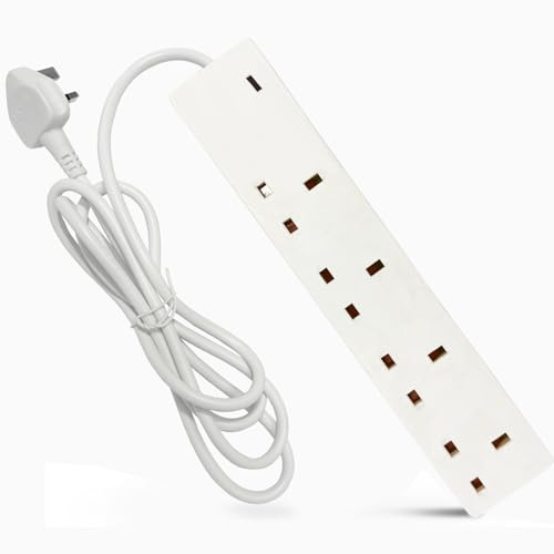 4 Gang 10m Extension Lead Cable 13 AMP Plug with NEON Light for Home Office Travel Holiday Essentials. White