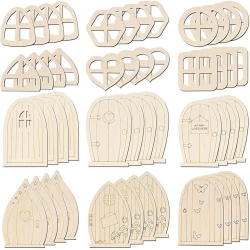 48 Mini Wooden Fairy Doors & Windows DIY Craft Kit for Unique Home Decoration Ideas (Subtle Styles)