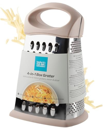 Taylor's Eye Witness Professional 4-Sided Box Grater – 20cm Stainless Steel Hand-Held Cheese Grater, Zester & Slicer with Non-Slip Base for Vegetables, Citrus Fruit, Coconut. Malt Chocolate Coloured.