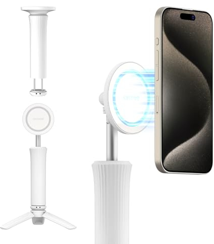 araree Magfie Pod Lite Magnetic Phone Tripod Stand, MagSafe Compatible 360° Rotating Mini Clamp Mount for iPhone and Galaxy Smartphones (White)