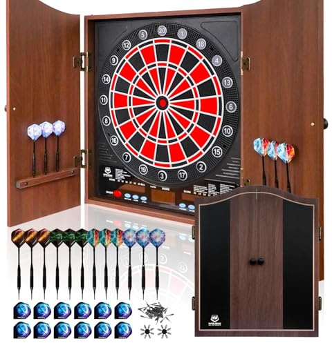 Dianas Electrónicas de Dardos, Decorativo Diana Dardos Gabinete Set | WIN.MAX,Ofrece 34 Juegos,hasta 8 Jugadores, Incluyendo 12 Flechas de Punta Suave