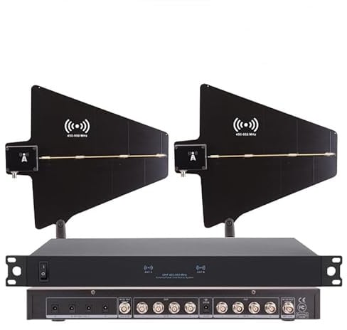 HMLSYZX Funkmikrofon-Signalverstärker, UHF-Antennen-Stromverteilungssystem, Aktive Richtantennen, 2 Antennen-Paddles, 450-950MHz Frequenzbereich, Für Bühnenaufführungen, Hochzeit