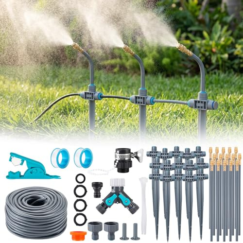 Garten Bewässerungssystem mit Erdspieß 360° Frei Verstellbar, Tropfbewässerung Präziser Durchflussregelung, Sprinklersystem Kühlsystem für Gewächshaus, Hochbeet, Terrasse, Balkontopfpflanzen