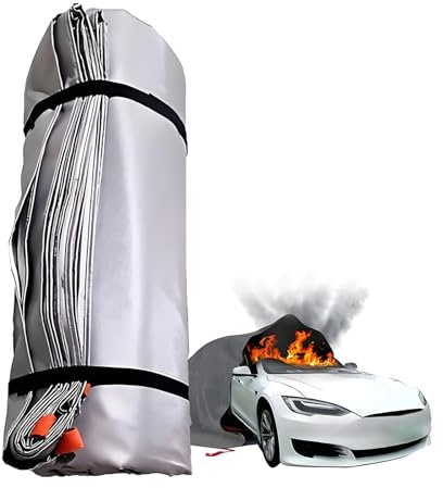 Car Fire Blanket for Electric & Gas Vehicles, 1100°C Reusable Emergency Fire Suppression Blanket, Fiberglass + Double-Sided Silicone Survival Safe Blankets, Vehicle Accident 3*4m/9.8*13.1ft
