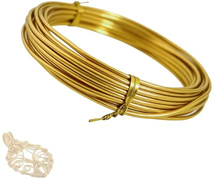 Alambre de bricolaje de aluminio dorado, 1 rollo de 5m x 1mm, maleable e inoxidable para hacer joyas y decoraciones