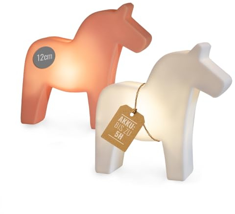 8 seasons design LED Pferd Mini-Leuchten Set Shining Horse Micro (Weiß & Rose) Duo Bundle - Dekolampen 12 cm - kabellos mit Akku & USB-C aufladbar - Tischdeko, Pferdedeko für Fensterbank, Dekolicht