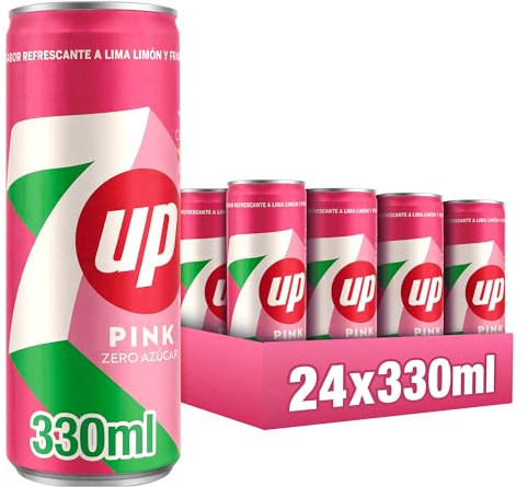 7UP Pink Zero Azúcar formato 24 Latas x 330 ml, Refresco sin calorías sabor lima-limón y frambuesa, Bebida refrescante sin azúcar