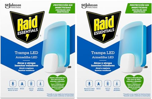 Raid Essentials Piège LED Anti-Mouches, Anti-Mouches et Mites, sans Insecticide, sans Danger pour Toute la Famille, sans Odeur et sans résidus, Usage intérieur, 1 Appareil et 1 pièce de Rechange.