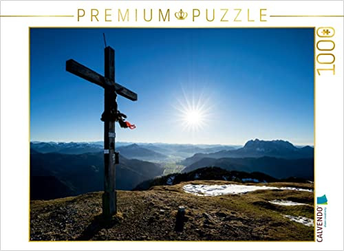 CALVENDO Puzzle Gipfelkreuz im Sonnenuntergang | 1000 Teile Lege-Größe 64 x 48 cm Foto-Puzzle für glückliche Stunden