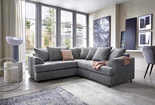 Abakus Direct Ferguson Corner Sofa in Grey Jumbo Cord Chenille Fabric (Corner Sofa)