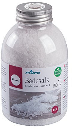 Rayher Hobby 34222000 Badesalz, Flasche 600 g, natürliches, grobkörniges, franz. Salz aus dem Atlantik, handgemacht, Wellness zum Selbermachen, Peeling Effekt, hautfreundliche Mineralien, kristallklar