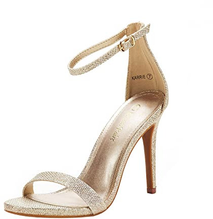 DREAM PAIRS Women's Stiletto Ankle Strap High Heels Sandals Party Shoes KARRIE,Size 6,Gold/glitter,KARRIE