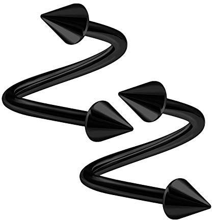 KJM FASHION 2 STK Eloxiert Schwarz Spiral 1,6mm 14g 10 mm 3/8 4mm Kegel Helix Tragus Cartilage Lip Ohrringe Piercing Schmuck 2930