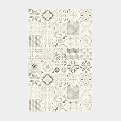 Tapis Vinyle - Carreaux de Ciment - Noir - 100 x 200 cm