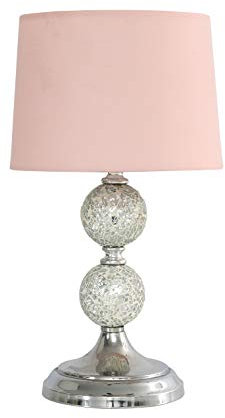 Modern Decorative Chrome & Mosaic Crackle Glass Table Lamp with a Pink Shade
