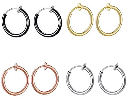 Liuxn Finti Orecchini Anelli Cerchi Non-Pierced Anelli Naso Labbro Orecchio Clip Gioielli per Corpo, 4 Paia