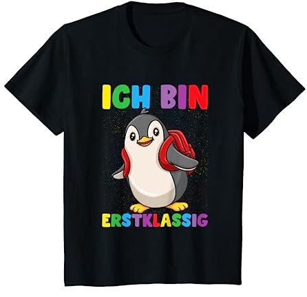 Ich bin Erstklassig Pinguin mit Schulranzen Schulstart T-Shirt