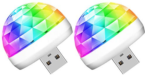 Lmaytech USB Mini Disco Ball Party Lights, Sound Activated DJ Stage Strobe Lights, Portable Led Car Atmosphere Lights for Xmas Stocking Stuffers, Parties, Karaoke, Bar (2 Packs)