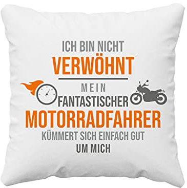Garibald Motorcycle Dekokissen, Geschenke für Motorradfahrer, Kissen für Paare, Lustiges Kisse mit Druck, Ich Bin Nicht verwöhnt, Mein fantastischer Motorradfahrer kümmert Sich einfach gut um Mich