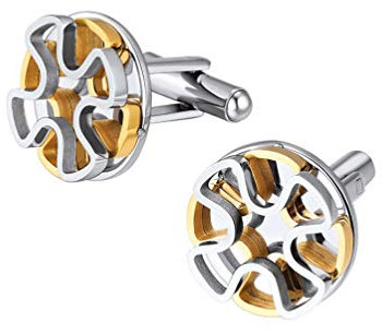 PROSTEEL Herren personalisiert Manschettenknöpfe Hohle Runde Kreuz 18k vergoldet zweifarbig Französische Stil Cufflinks Silber-Gold Hemd Anzug Zubehör für Hochzeit Verlobung Schulabschlußfeier