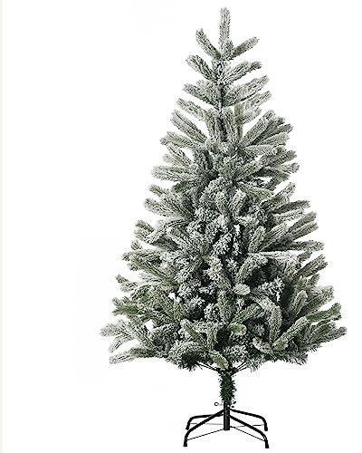 HOMCOM Árbol de Navidad Nevado Artificial 150 cm con 521 Ramas PVC y PE Base Plegable y Soporte de Metal Decoración Navideña para Interiores Ø90x150 cm Verde y Blanco