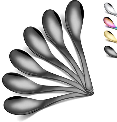 Black Soup Spoon,Kyraton Titanium Black Plated Stainless Steel Thick Heavy-Weight Table Spoons,Dishwasher Safe(6 Pieces)