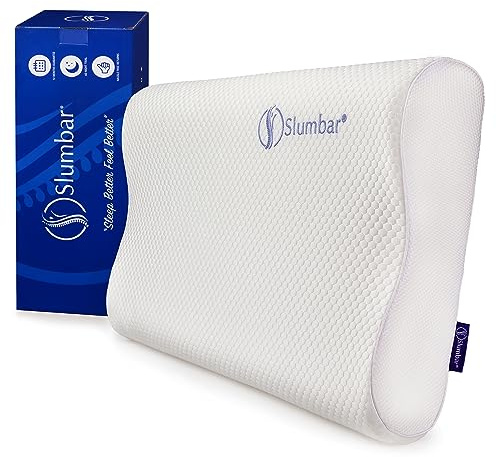 Slumbar Contour Memory Foam Kissen zur Linderung von Nacken-, Schulter- und Rückenschmerzen | Bietet orthopädische Unterstützung | Eiskalter Stoffbezug | Gratis E-Books | 60 Nächte Testversion