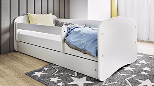Kids Collective Kinderbett 80x180 cm mit Matratze, Rausfallschutz, Lattenrost & Schublade in weiß 80x180 Mädchen Jungen Bett Skandi | von 3. bis 12. Lebensjahr