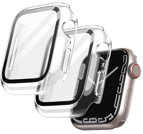JETech Funda con Protector de Pantalla para Apple Watch Series 9 8 7 41 mm, Cover Protectora Completo, Película Cristal Vidrio Templado, 2 Unidades (Transparente)