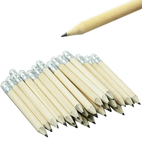 SZCXDKJ 40 Stück Mini Bleistift mit Radiergummi Halbstift Kurzer Holzstift zum Schreiben, Zeichnen, Skizzieren, golf Klassenzimmer und Partyartikel (Holzfarbe)