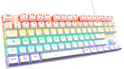 The G-Lab - Keyz Mercury TKL Clavier Mécanique Gamer 87 Touches Filaire USB AZERTY Français, Rétro-Éclairage LED Multicolore - Gaming Compact sans Pavé Numérique PC/PS4/PS5/Xbox - Blanc - New