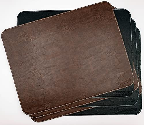 Original BEEFSTONE© Tischset 6er Pack aus PU Leder | doppelseitig vegan wasserfest abwaschbar Kunstleder Lederoptik Platzset Platzdeckchen (44 x 34 cm, Nachtschwarz/Barrique vintage)