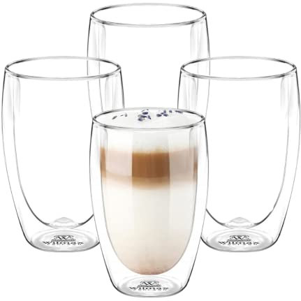 Wilmax England Thermogläser Doppelwandige Gläser Latte Macchiato Cappuccino Tassen Trinkgläser Kaffeegläser Eiskaffee Tasse Wassergläser 400 ml 4er-Set