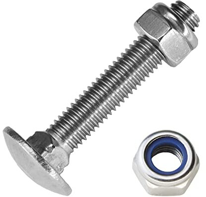 Techtanium® Schlossschrauben M5 x 80/80 mm mit Sicherungsmuttern M5 aus Edelstahl A2 (100 Stück) | Flachrundkopfschrauben | Sechskantmuttern mit Polyamidklemmteil | DIN 603 & DIN 985