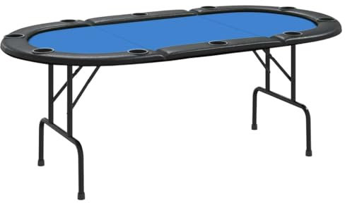 vidaXL Pokertisch, Spieltisch mit Getränkehaltern, Klappbarer Poker Tisch in Casinoqualität, Casino Kartenspiel Tisch für 10 Spieler, Blau, 207x106x76 cm