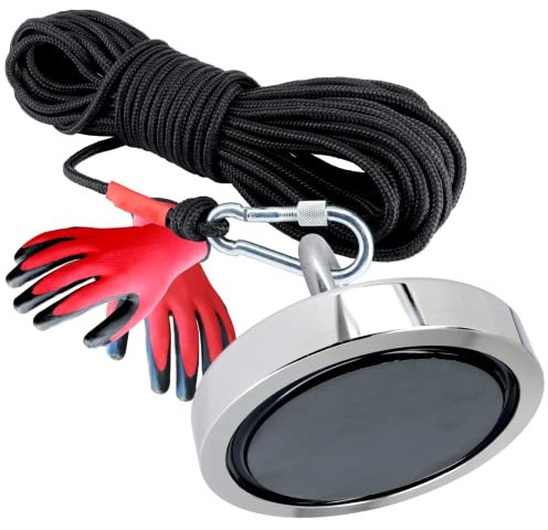 Bergemagnet 100 KG - Angelmagnet Set mit Seil - Ösenmagnet Mit M10 Gewinde - 100mm Durchmesser mit Öse - Topfmagnet - Super Stark Power Magnete zum Magnetfischen