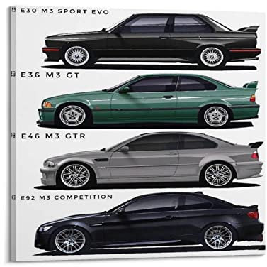 BMW-Auto-Poster E30 M3 Evo & E36 M3 GT & 46 M3 Gtr & E92 M3 Poster Dekoration Leinwand Wandposter und Kunstbild Druck Moderne Familie Schlafzimmer Dekor Poster 30,5 x 30,5 cm (12 cm 30x30 cm)