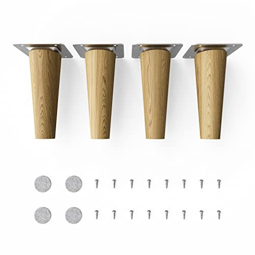 Sossai Möbelfüße aus Massivholz Eiche mit Öl-Finish, Clif Round HMF1, 12 cm hoch, rund, gerade Ausführung, für Tische, Vitrinen, Schränke