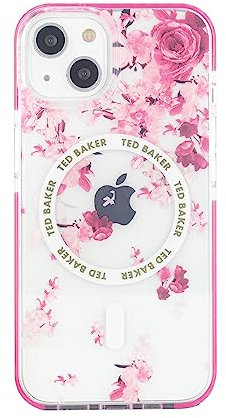 Ted Baker AZAMIAS Clear Scattered Flowers Antishock Phone Case for iPhone 13/14 Pink Bumper Compatible with MagSafe