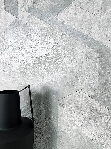 Newroom Tapete Grau Vliestapete Glänzend - Betonoptik Modern Silber Beton Putz Betonwand Industrial Glänzend Grafisch inkl. Tapezier-Ratgeber