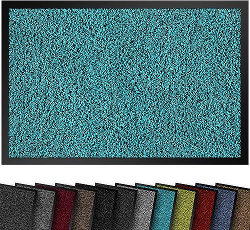 comflor Hochwertige Fußmatte Türkis 90x150 groß für Innen & Außen - Schmutzfangmatte rutschfest, waschbar & wetterfest - Fussmatte für Eingangsbereich & Aussenbereich - Läufer Flur dünn