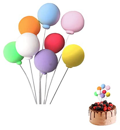 8 Happy Birthday Cake Toppers Decoration Balloon, Mini Balloon Sticks, Suitable for Decorating Cakes at Birthday Parties, Cupcakes, Suitable for Both Boys and Girls