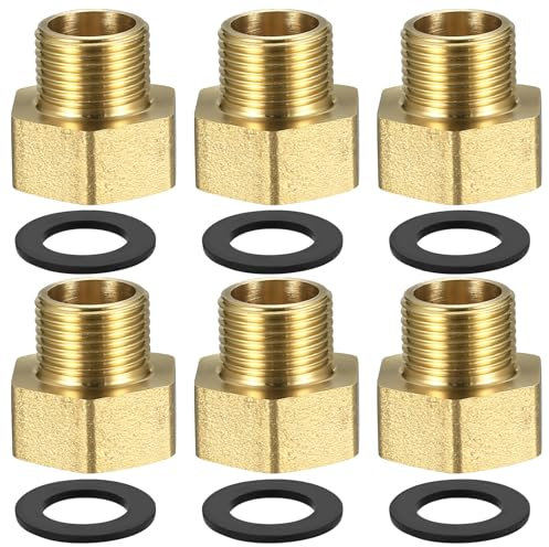 Reduzierstück 1/2 auf 3/8, 6 Stk Messing Gewindeadapter Gewindefitting 1/2 Zoll Innengewinde auf 3/8 Zoll Außengewinde, Universal Reduzierverlängerung mit Dichtring, IG x AG