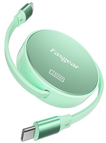 Fasgear USB C Kabel,240W PD3.1 Ladekabel Einziehbar Schnellladekabel 1m,4-stufige Länge Voreingestellter USB C 2.0 Ladekabel für Mac-Book Pro/i-Phone16/15 Pro Max/i-Pad/Mac-Book/Sam-Sung(Grün)