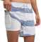 Badehose für Herren mit Kompression Mesh-Futter, 2 in 1 Schnelltrocknend Badeshorts Kurz, Verstellbar Tunnelzug Tasche Männer Schwimmhose Boardshorts für Strand Surf Sport L Streifen Weiß