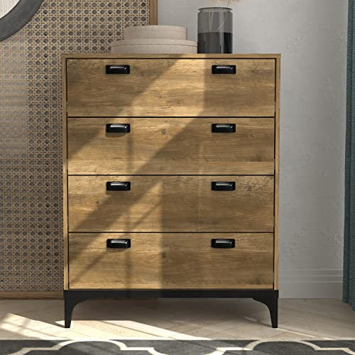 Galano Linus Kommode mit 4 Schubladen - Moderner Kleiderschrank mit 4 Schubladen für das Schlafzimmer - Eiche Knorrig